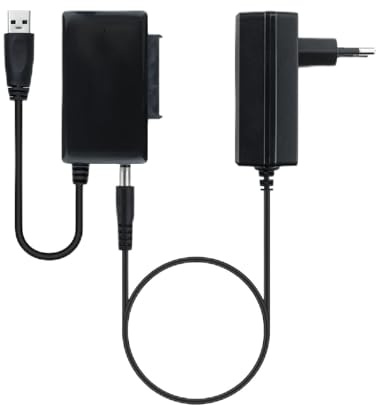 Blendend Adaptador USB 3.0 a SATA 2.5/3.5 con Conector USB-A y alimentación; Ideal para conectar Discos Duros externos o SSD.