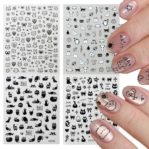 LQIOACU 4 Fogli Animale Gatto Stickers unghie nail art, Adesivi per unghie, Nail stickers, Sticker per unghie, Stickers per unghie, Decorazione coniglietto pasquale, A