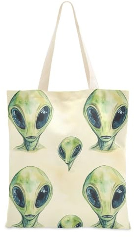 aidingzhi Sac fourre-tout en toile réutilisable pour femme Motif extraterrestres verts, Aliens verts, Medium