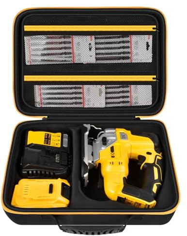 Tasche für Dewalt 20 V MAX XR Stichsäge DCS334B, Werkzeugtasche für Geschicklichkeitssägeblatt, Akku und Ladegerät, Zubehör, Aufbewahrungshalter mit Griff und Schultergurt (nur Box) (schwarz)