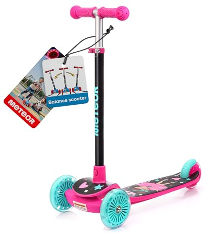 meteor 3‑Rad Kinderroller mit LED Leuchträdern und Balance‑Lenkung – höhenverstellbarer Dreirad Kinder Scooter mit rutschfestem Trittbrett – sicherer Tretroller ab 3 Jahre