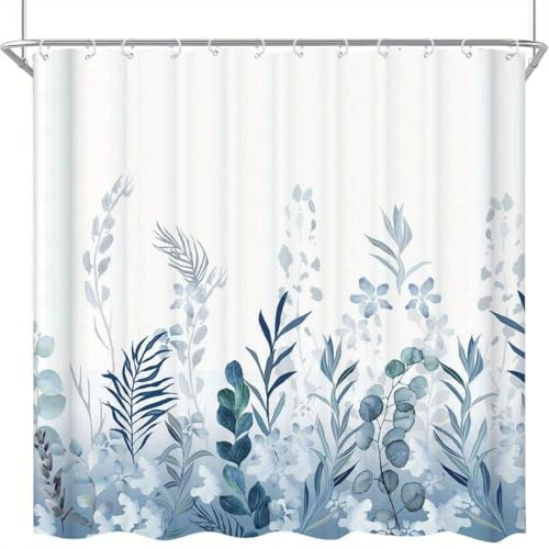 EIWAXU Duschvorhang mit Aquarellblättern 200x220cm/Breite x Höhe Polyestergewebe, maschinenwaschbar, geeignet für die Badezimmerdekoration