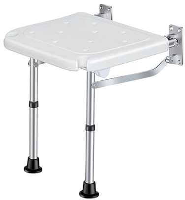 NEWFUN Silla para Ducha, Asiento Plegable para Ducha, Capacidad de Carga 180 KG, Plegable para Ahorrar Espacio, Asiento Antideslizante, Fácil de Limpiar, Blanco.