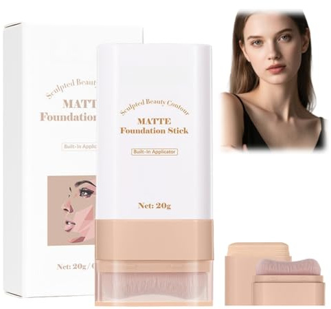 Matte Foundation Stick with Brush,Multi-Use Full Coverage Concealer Stick,Long-Lasting Waterproof Cream Foundation,Hydrating Tinted Foun/dation Sti/ck,Long Lasting Matte Concealer(#2 Nature)