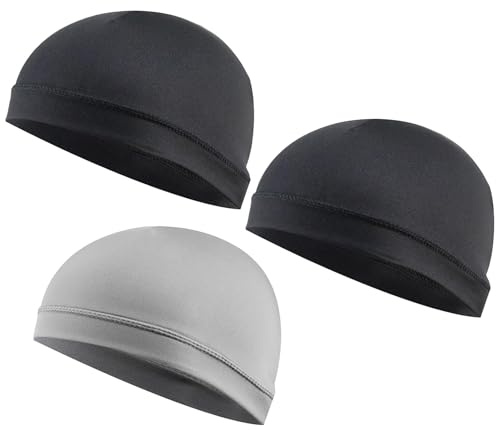 Pack de 3 gorras de ciclismo bajo casco, de secado rápido, gorro de casco multifuncional, forro extensible Skull Cap ligero para ciclismo, carreras, deporte, sueño, carrera de pie esquí (2 negros+1