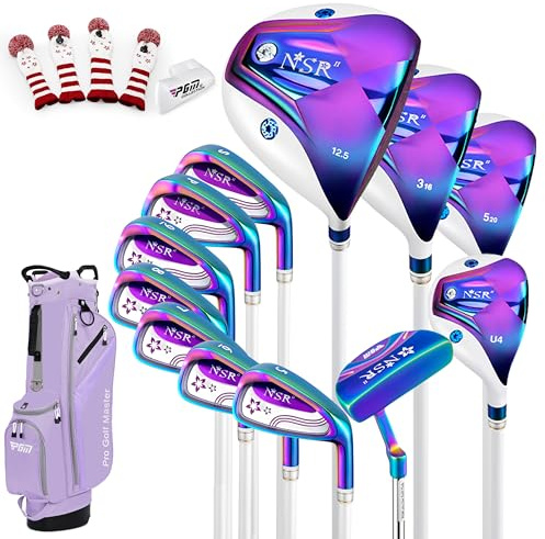 PGM Women's Golf Club Set NSR 12-Piece – Complete Right Handed Set with Lightweight Graphite Shafts, Forged Titanium Driver, Stand Bag