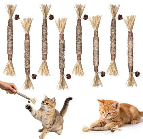 wlsvega 8 StüCk Katzenminze Sticks - Katzen Zahnpflege - Kauspielzeug Katze - Spezielle ZahnbüRste FüR Katzen, Pflegt Die ZäHne, Erfrischt Den Atem Und Lindert Den Zahndruck Bei Wohnungskatzen