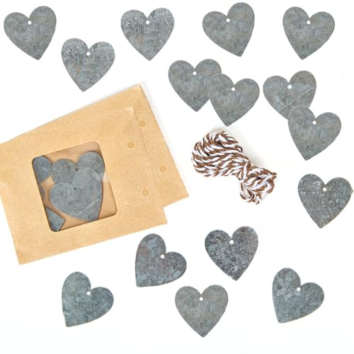 Streudeko Herzen, 24er Set: Tischdeko Herz Metall Klein, Mini Geschenk & Give-Away, Tisch-Deko Weihnachten & Silvester, Streuteile Dekorieren & Basteln, Anhänger Wichtelgeschenk, Silber, 3,5 cm