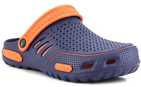 IMTY Mens Lightweight EVA Beach Clogs Summer Breathable Kitchen Garden Hospital Nurse Pool Water Shoe Mules Sandals (Navy/Orange, UK_Footwear_Size_System, Adult, Men, Numeric, Medium, Numeric_11)