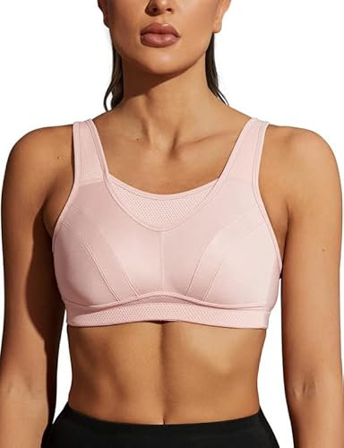 Wingslove Femme Forte Intensité Soutien Gorge de Sport Brassiere Pas de Rebond sans Armatures(Rose,42D/110D)