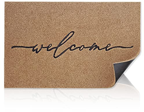 AAZZKANG Brown Welcome Doormat Non Slip Durable Outdoor Door Mat Ultra Absorb Mud Easy to Clean Indoor Entrance Rug for Front Door
