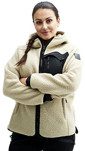 RevolutionRace Sherpa Hoodie für Damen, Outdoor Fleecejacken perfekt für Wanderungen und Outdoor-Abenteuer, Beige Khaki, S