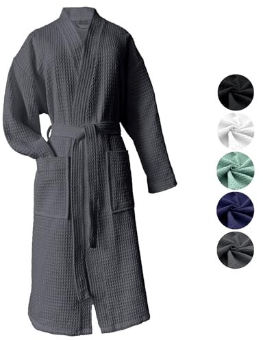 heimtexland ® Bademantel Waffelpique Reisebademantel Saunamantel 100% Baumwolle Oekotex leicht schnelltrocknend hautfreundlich für Damen und Herren Typ881 Anthrazit XL