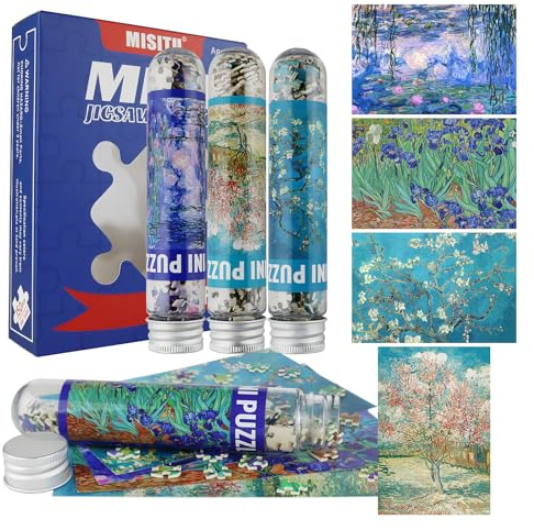 MISITU 4-pack minipussel med 150 delar för vuxna blommor oljemålning pussel resepussel som heminredning