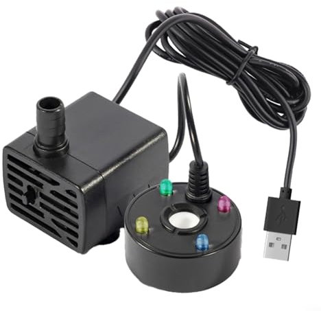 Puupaa Máquina de niebla con bomba de agua, USB de 5 V, fuente de agua, máquina de niebla para estanque, luces LED, mini máquina de niebla para Halloween, fiesta, jardín, rocalla, patio al aire libre