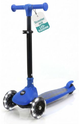 SereneLife Toddler Scooter, Adjustable Micro Scooter for Ages 2-5, Lightweight Kids 3 Wheel Design with LED Light-Up Wheels, Anti-Slip Deck & Lean-to-Steer Control, Indoor/Outdoor Use (Blue)