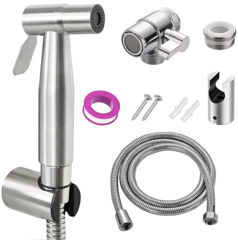YIBEWANL Handheld Bidet Sprayer, Stainless Steel Toilet Douche Shower Spray with 2 Way Faucet Diverte, 1.5m Shower Hose, Toilet Bidet Shattaf Sprayer for Personal Hygiene Bathroom Cleaning
