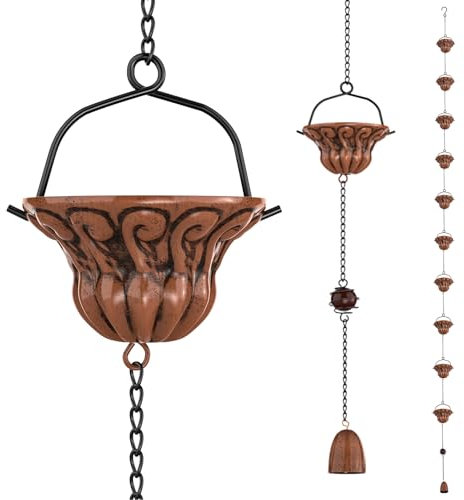 KHayRovies Chaîne de Pluie, chaînes de Pluie en métal de Longueur 2.3 m, Tuyau de Descente de Rechange pour gouttières, Fonctionnelle et décorative chaînes de Pluie suspendues (Vintage Copper)