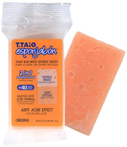T.Taio Éponge anti-imperfections - Unisexe - Corrige les imperfections et la texture de la peau - Éponge + savon 2 en 1 pour nettoyage en profondeur - Renouvelle, adoucit et équilibre - 120 g
