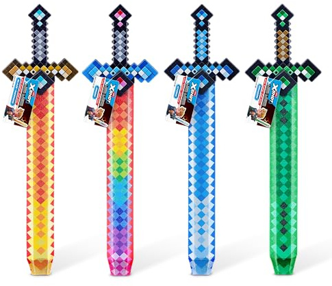 XSHOT Espada Pixel de Juego de rol Paquete de 4 de ZURU – Espada de Goma Espuma con Diseño Pixelado y Empuñadura de Plástico, Juguete Ligero y Seguro para Niños de 6+ Años, Adolescentes y Adultos