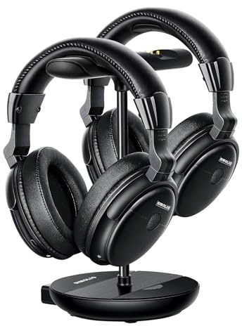 SIMOLIO 829D2 Double Casque sans fil pour Television, TV Casque pour Seniors avec Dialogue Clair & Volume Amélioré, sans Délai, Contrôle de la Balance, By-pass, Portée Longue 30M, Batterie de Rechange