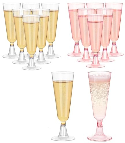 shanmeshan Champagne Flutes Plastic,100 Pack Wine Glasses,Disposable Champagne Glasses,5 Oz Clear and Pink Shot Cups,Christmas Party Wedding Birthday Drinking Beer Water Dessert Cocktail Cups Bulk