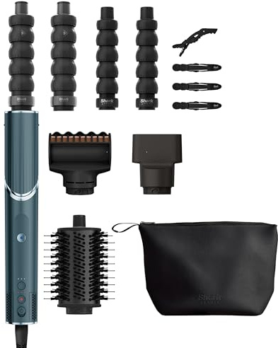 Shark FlexStyle 5-in-1 Air Styler & Hair Dryer, Auto-Wrap Curlers, FrizzFighter Finishing Tool, Oval Brush, Concentrator, Clips & Storage Bag, No Heat Damage HD456TLUK