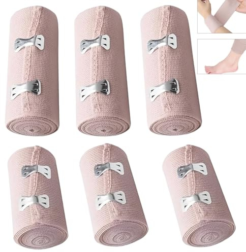 Bandages élastiques avec clips métalliques,6 pièces Bandage de compression élastique,Bande de Crêpe,pour les sports athlétiques pour les chevilles,les poignets et les bras