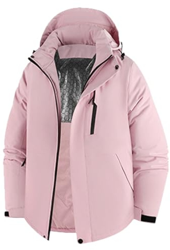 Zanisouta Veste d'hiver pour femme - Veste de ski chaude doublée - Veste de randonnée avec capuche amovible - Veste softshell polaire unie - Veste bomber d'hiver, O rose., M