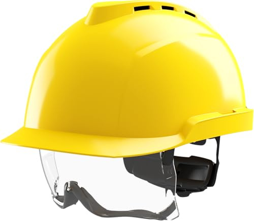 MSA V-Gard 930 Casco da costruzione – Casco protettivo con ventilazione e visiera per cantieri e industria – Casco secondo DIN EN 397 per lavoro – giallo