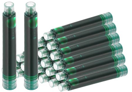 PATIKIL 24Pcs Fountain Pen Ink Refills 3.4mm Bore Diameter Dark Green Ink Cartridges International Stand Refill Cartridges for Pen Writing Business