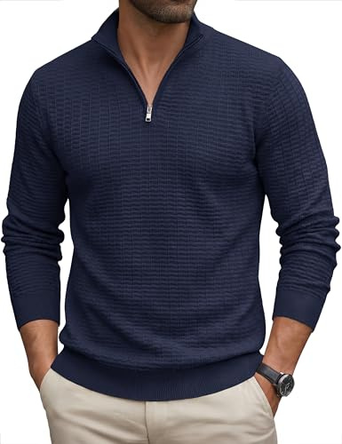Cavva Work Jumpers for Men Thermal 1/4 Zip Sweaters Knitted Textured Jumper