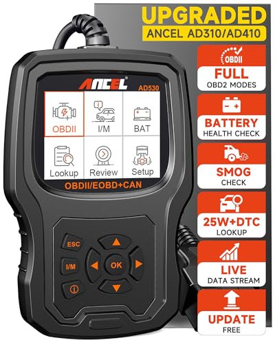 (Upgraded AD310/AD410) ANCEL AD530 OBD2 Diagnosegerät, KFZ Auslesegerät Mit Vollen OBD2-Funktionen, One Touch I/M Bereitschaftstaste, lebenslange Updates, 2,8 Zoll TFT Farbbildschirm