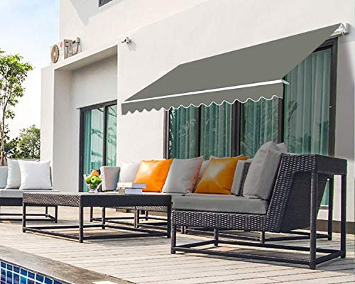 Green Bay DIY Patio Manual Awning - Grey - 4x3M Retractable Outdoor Sunshade Canopy Cover