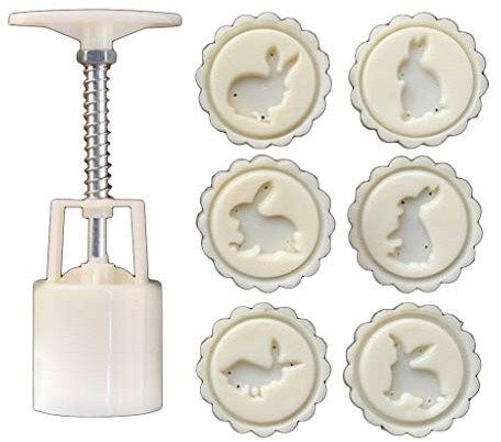 UNTERING 50g Mooncake Mold 6pcs Bunny Stamps Hand Press Moon Cake Pastry Mould Bakeware