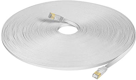 SOEYBAE Cable Ethernet Cat7 de 2M, Plano LAN Patch Cable, 10Gbps, para Switch, Rúter, Conector RJ45 para Router, Módem, TV (Blanco)