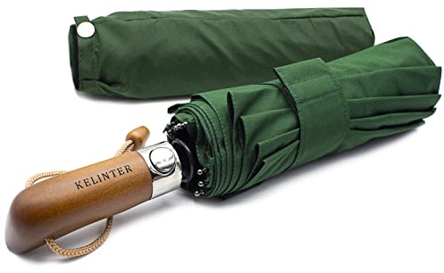 Parapluie Pliable Automatique - 10 Baleines Renforcées, Teflon 300T, Anti-vent, Manche en Bois Ergonomique, Compact 480g - Pour Hommes & Femmes