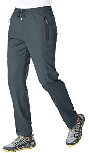 BASUDAM Men's Athletic Pants Thin Lightweight Quick Dry Zipper Pockets Outdoor Sports Pants for Running Jogging Hiking Grey L
