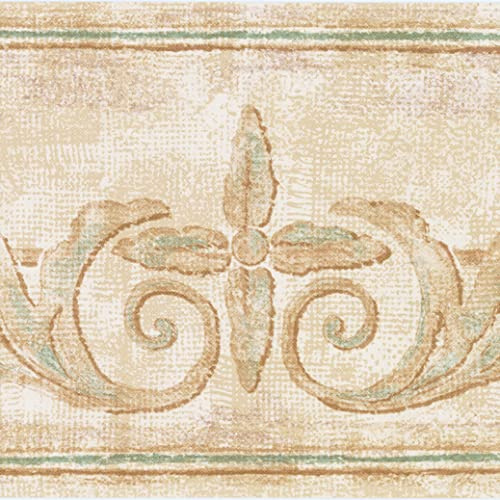 CONCORD WALLCOVERINGS ™ Wallpaper Border Damask Pattern Symmetrical Floral Ornaments for Cottage Bedroom Living Room, Beige, 15 Feet by 7 Inches DK1253B