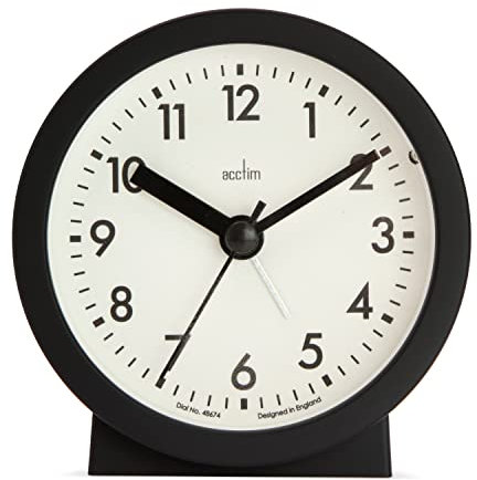 Acctim Gaby Small Analogue Contemporary Bedside Alarm Clock (Black)
