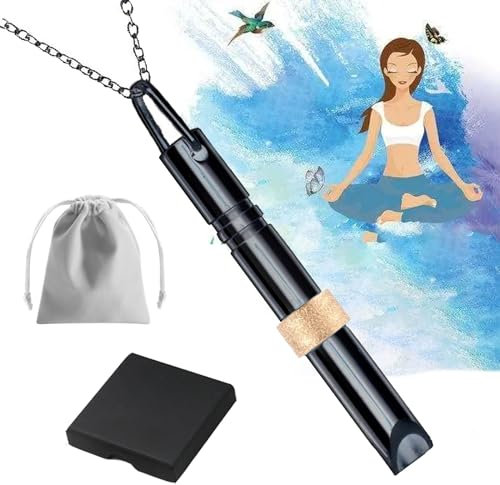 Edelstahl Atemhalskette Stressabbau Halsketten Achtsame Halskette Stress Relief Halskette mit Schmuckbeutel für Tiefe Atemübungen für Männer Frauen Meditation Stressabbau Entspannung (black)