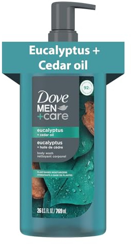 DOVE MEN Eucalyptus + Cedar Oil Moisturizing Body Wash | #1 Dermatologist Body Wash for Men, Sulfate Free, Paraben Free, & Dye Free | 26oz