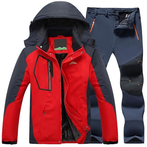 Schneeanzug Herren Zweiteilig | Skianzug Herren 2 Teilig Set - Outdoor-Skikleidung Winddicht Ski Anzug Mit Kapuzen Atmungsaktiv Softshelljacke/Schneehose Winter Snowboarden Ski-Anzug Schnee-Jumpsuit
