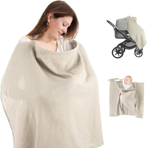 Funda de lactancia materna para mamá, funda de lactancia de algodón, bufanda de lactancia con correa ajustable, transpirable y suave, para privacidad, multiusos para cochecito, asiento de coche, color