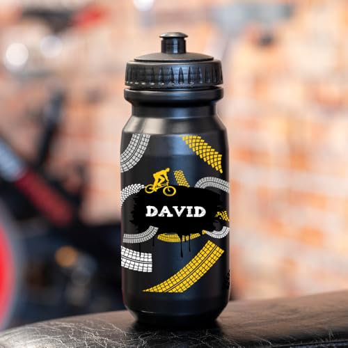 Wanapix | Personalisierte Fahrrad-Trinkflasche | Schwarz | Fahrradflasche mit Ihrem Foto oder Namen | Fassungsvermögen 620 ml | BPA-frei | Fahrrad-Abenteuer + Name