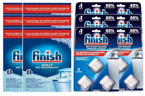 FINISH Pack Sel Regénérant 6x4kg + Nettoyant machine pendant le cycle 6x3 tablettes