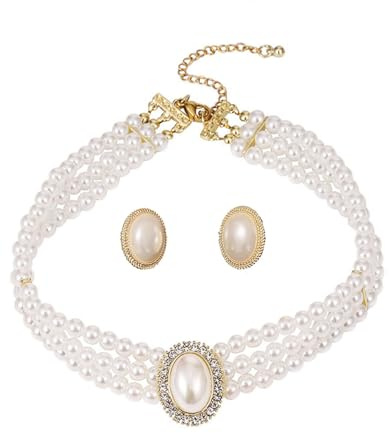 MOPZIJA Collana Perle Donna Ragazza Choker Collana Perle Girocollo Collana a Catena Collana Argento Girocollo di Perle per Donna Gioielli Oro Regali,Con 1 paio di orecchini di perle