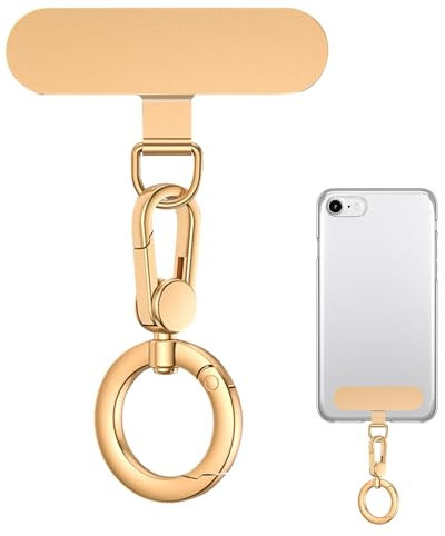 Huybaa Téléphone Cordon Patch,Anneau à Ressort,métal Patch,Patch Universel pour Cordon de Téléphone sans Adhésif,Téléphone dragonne Patch, double clip à ressort, détachable en une seconde(Or)