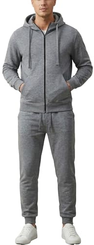 W JIANWANG Survêtement homme à capuche en coton, jogging homme athlétique confortable, ensemble de sport, gris foncé, XL