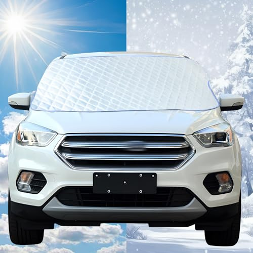 Cadoal Car Windscreen Cover With Ice Scraper, Winter Anti Frost Windfield Snow Cover Protector Heavy Duty Ultra Thick For Sun UV Dust Waterproof In All Weather for Most Cars Suvs
